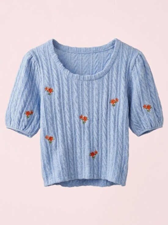 Zara Sweaters - Zara Cotton-Blend Cable-Knit Cropped Sweater with Floral Embroidery M/L NWT